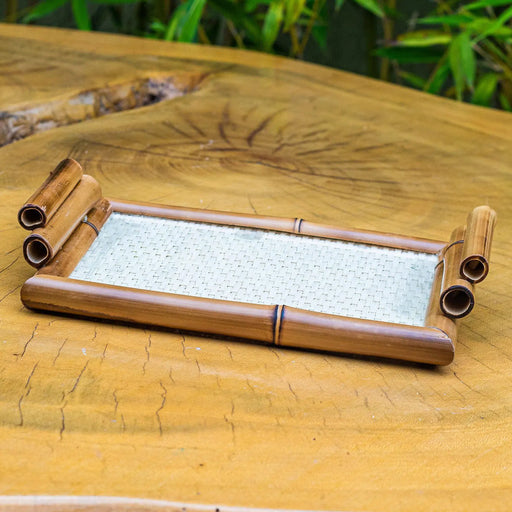 Bandeja Pequena de Vidro com Bambu e Palha