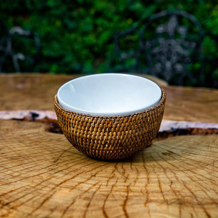Bowl Porcelana Maya com Suporte em Rattan 15cm