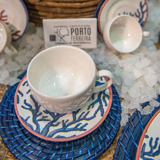 Jogo 6 Xícaras de Chá com Pires Cerâmica Coral Gables Azul 250ml Alleanza