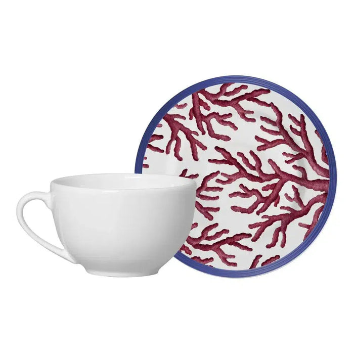 Jogo 6 Xícaras de Chá com Pires Cerâmica Coral Gables Vermelho 250ml Alleanza