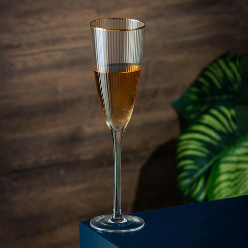 Kit 2 Taças de Champagne Cristal Borda Dourada Lines 300ml