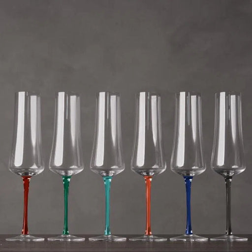 Kit com 6 Taças para Espumante em Cristal Sommelier 210ml Hastes Coloridas