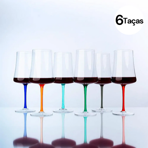Kit com 6 Taças para Vinho em Cristal Sommelier 560ml Hastes Coloridas