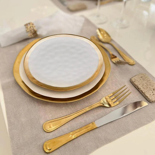 Prato de Sobremesa Porcelana Dubai Branco/Dourado 21cm