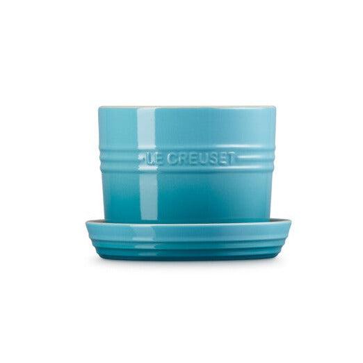 Vaso para Ervas com Bandeja Cerâmica Azul Caribe 14cm Le Creuset