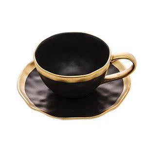 Xícara de Chá com Pires Porcelana Dubai Preto/Dourado 200ml