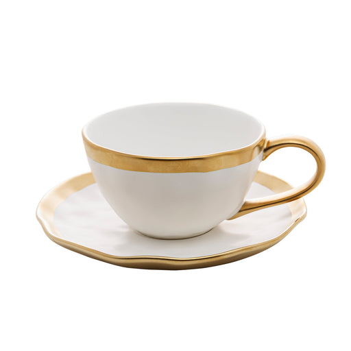 Xícara de Chá com Pires Porcelana Dubai Branco/Dourado 200ml